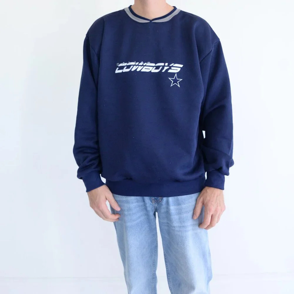 Vintage Majestic Dallas Cowboys Nfl Navy Gray Embroidered Pullover Sweater L